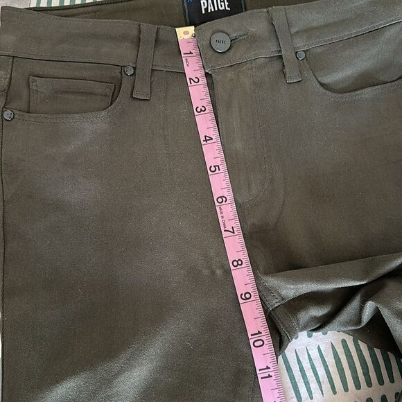 Paige Denim Hoxton Ankle Skinny Leg Jean Forest Green Chive Luxe Coating Size 26 - Picture 10 of 11